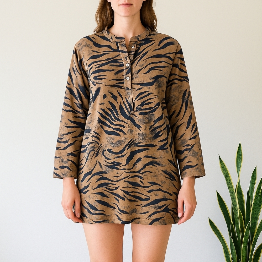 Bellambra Italy Animal Print Sweater Dress Cotton Costal Boho Sz Small